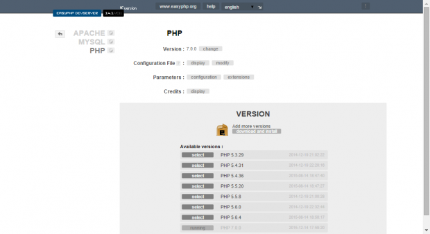 EasyPHP DevServer 14.1 VC11: PHP 7.0.0