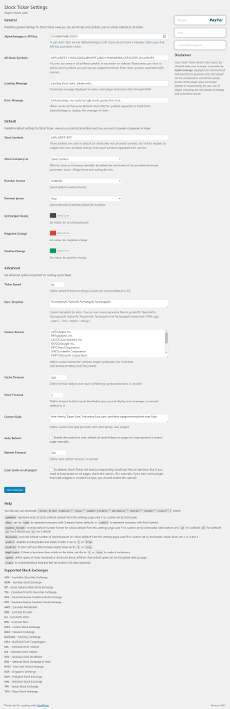 Stock Ticker v3.0.0 - Settings